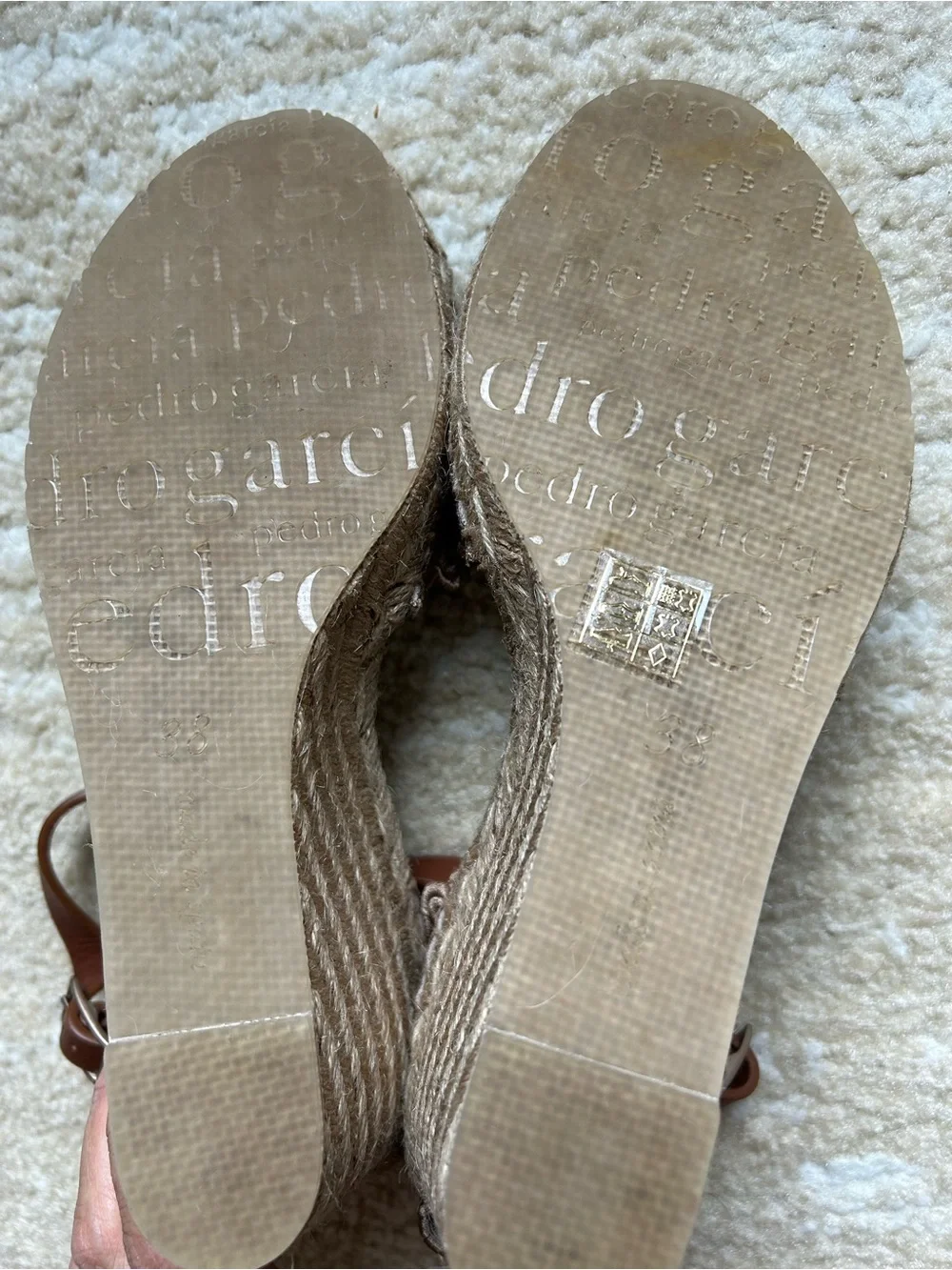 Pedro Garcia Orito Satin Eyelet Espadrille Wedge Sandals Taupe EU 38